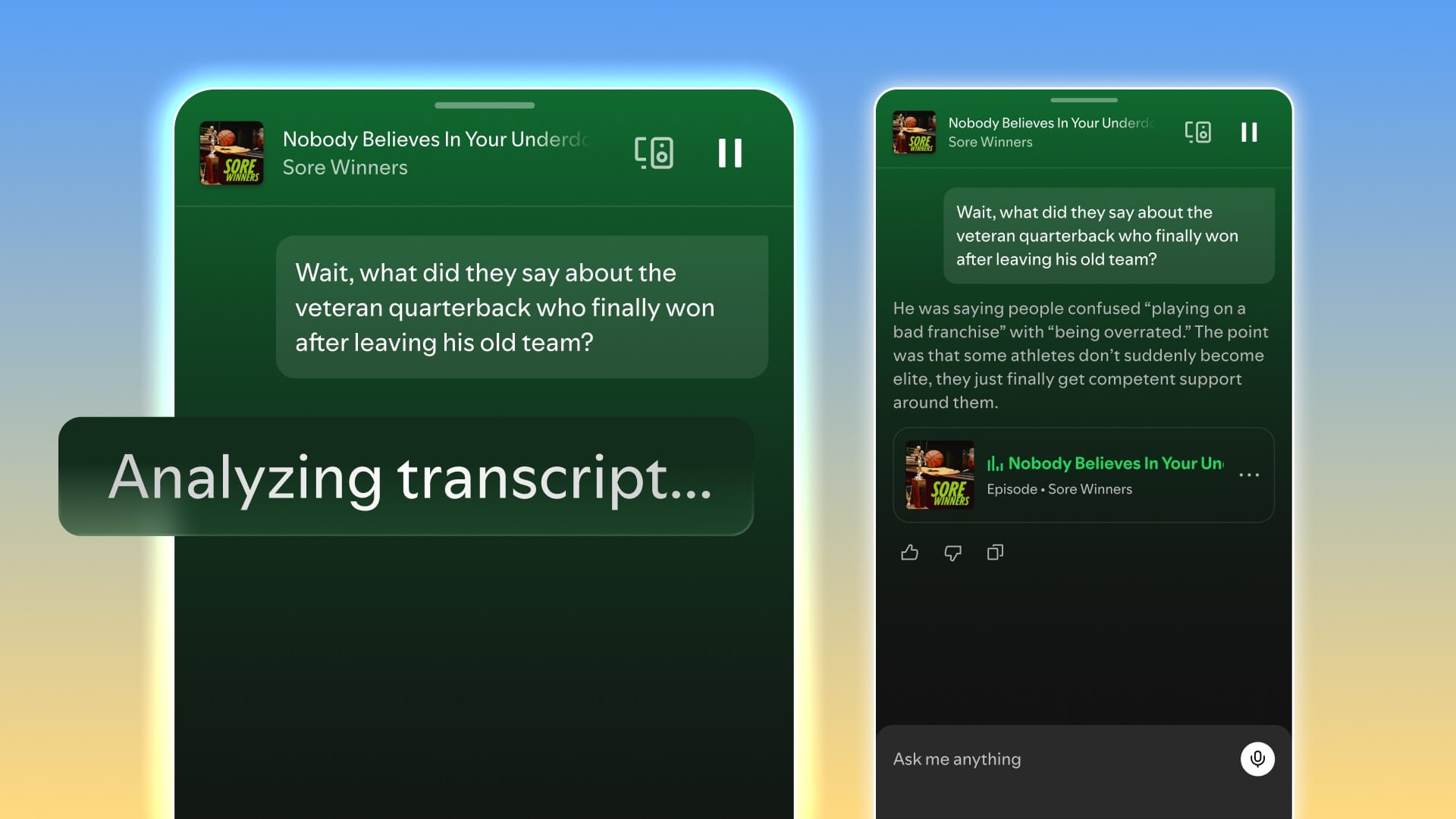 Die neue Spotify-Funktion: Direkt in der App Fragen zu Podcasts stellen.